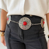 Stone Stud Western Engraved Disc Chain Belt