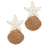 Straw Starfish & Shell Sea Life Earrings