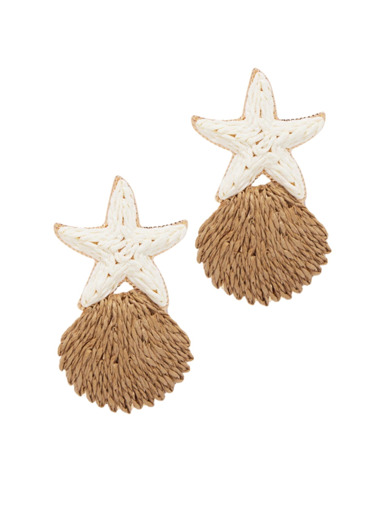 Straw Starfish & Shell Sea Life Earrings