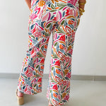 Stretch Floral Print Straight Leg Jeans