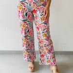 Stretch Floral Print Straight Leg Jeans