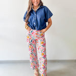 Stretch Floral Print Straight Leg Jeans