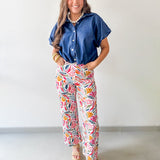 Stretch Floral Print Straight Leg Jeans