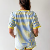 Stripe Casual Top & Shorts Sets - Blue