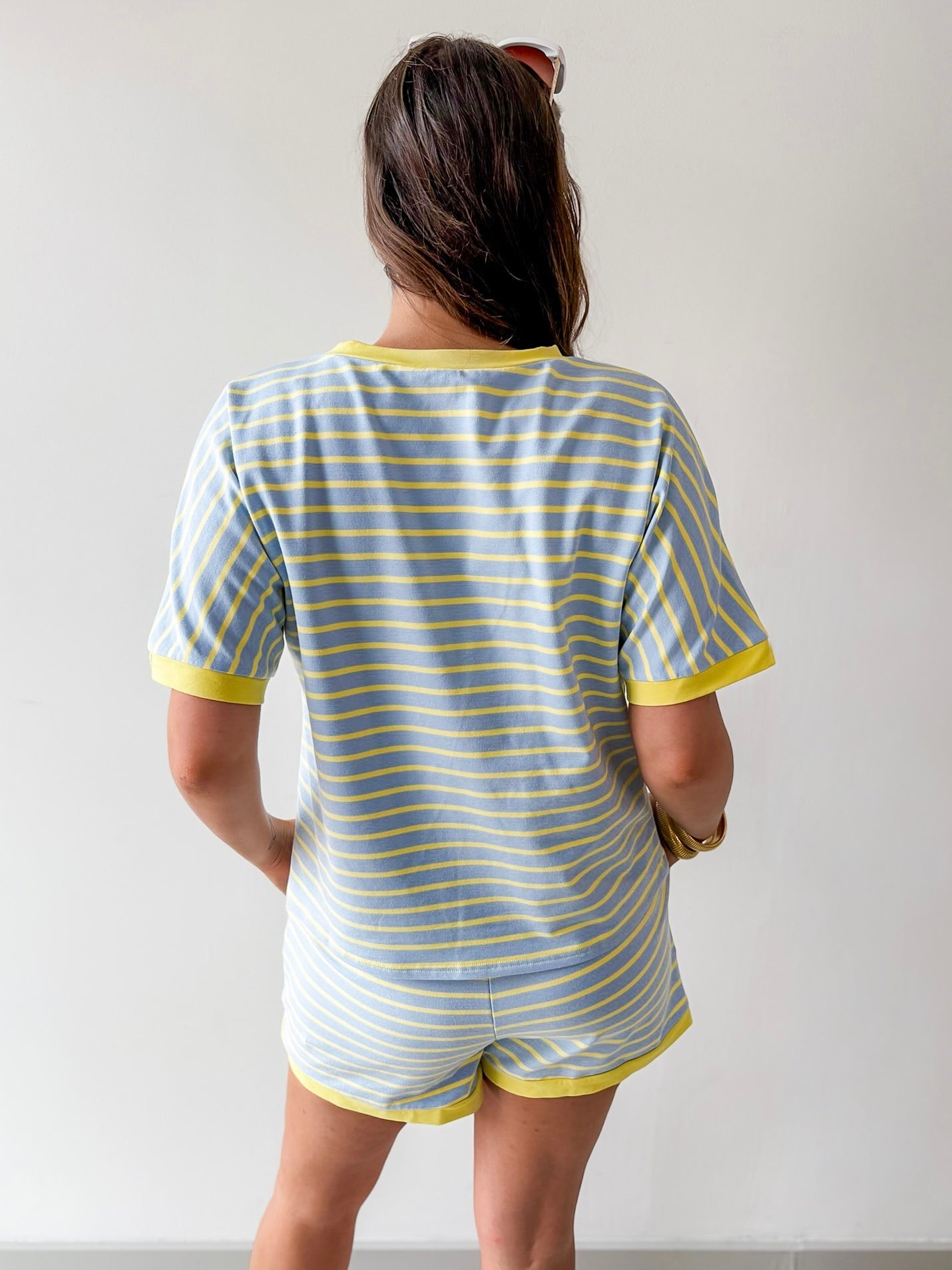 Stripe Casual Top & Shorts Sets - Blue