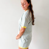 Stripe Casual Top & Shorts Sets - Blue