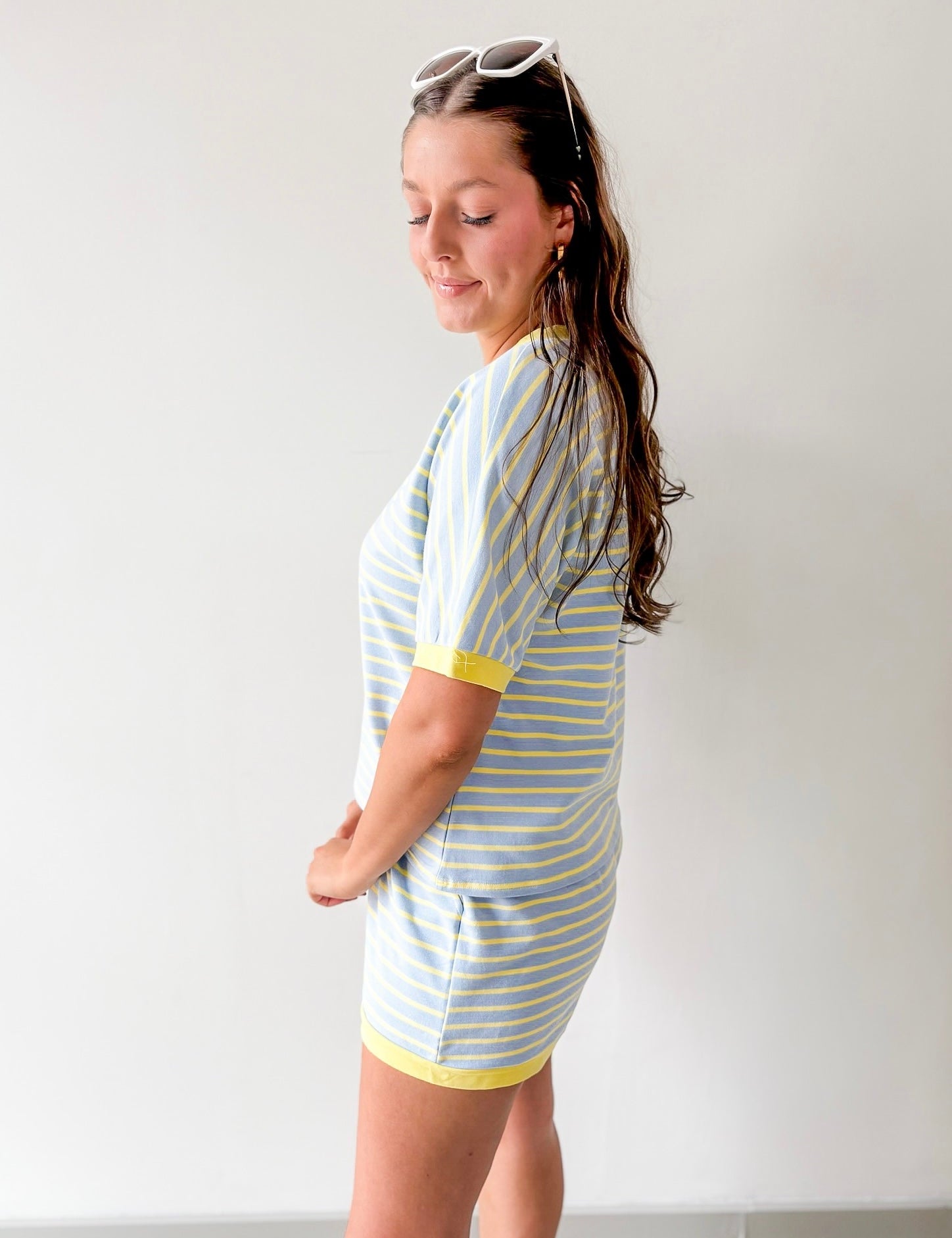 Stripe Casual Top & Shorts Sets - Blue