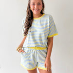 Stripe Casual Top & Shorts Sets - Blue