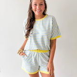 Stripe Casual Top & Shorts Sets - Blue