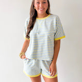 Stripe Casual Top & Shorts Sets - Blue
