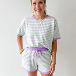 Stripe Casual Top & Shorts Sets - Mint