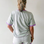Stripe Casual Top & Shorts Sets - Mint