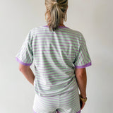 Stripe Casual Top & Shorts Sets - Mint
