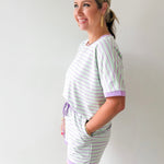 Stripe Casual Top & Shorts Sets - Mint