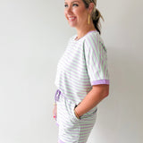 Stripe Casual Top & Shorts Sets - Mint