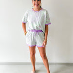 Stripe Casual Top & Shorts Sets - Mint