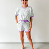 Stripe Casual Top & Shorts Sets - Mint