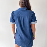 Stripe Contrast Accent Denim Shirt Dress