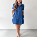 Stripe Contrast Accent Denim Shirt Dress