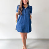 Stripe Contrast Accent Denim Shirt Dress