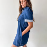 Stripe Contrast Accent Denim Shirt Dress