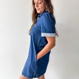 Stripe Contrast Accent Denim Shirt Dress
