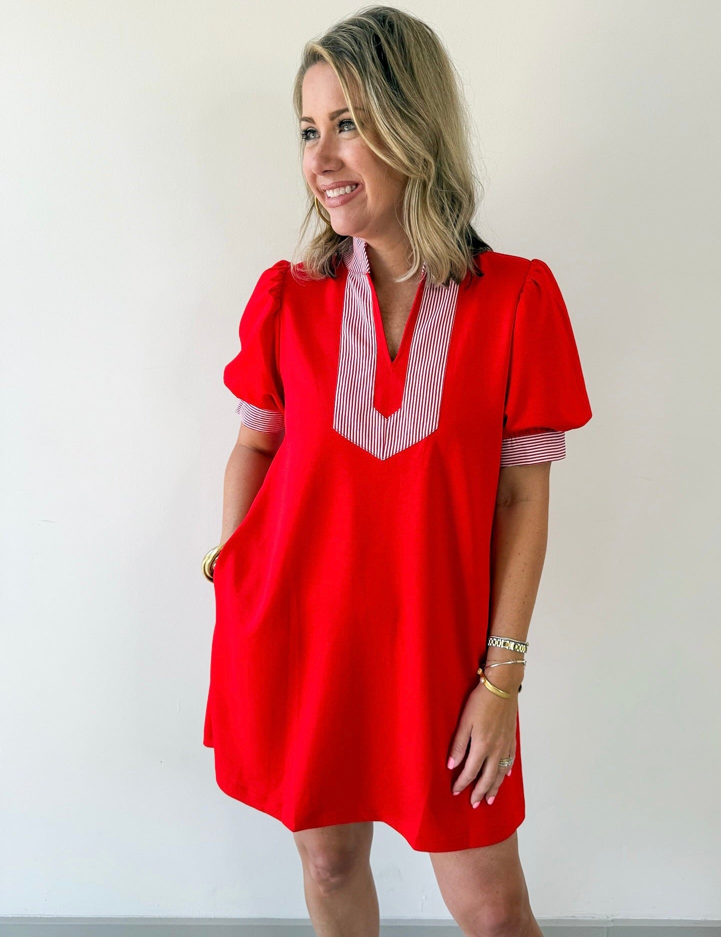 Stripe Contrast Accent Solid Dress