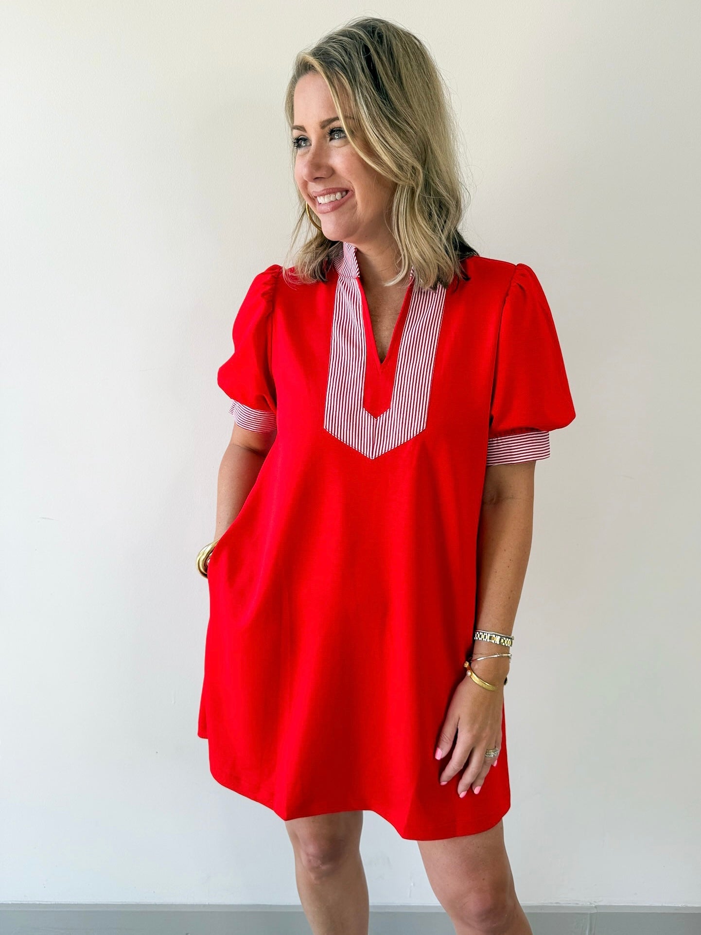 Stripe Contrast Accent Solid Dress