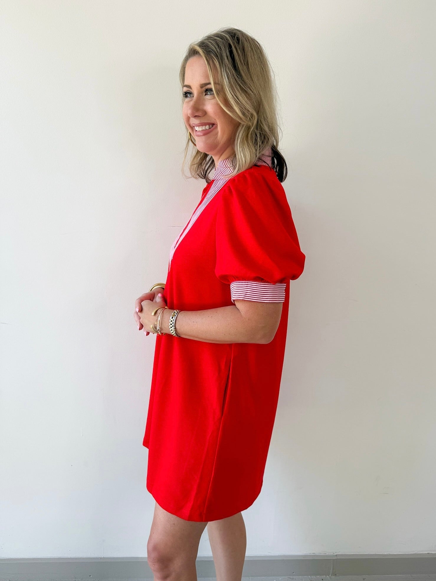 Stripe Contrast Accent Solid Dress