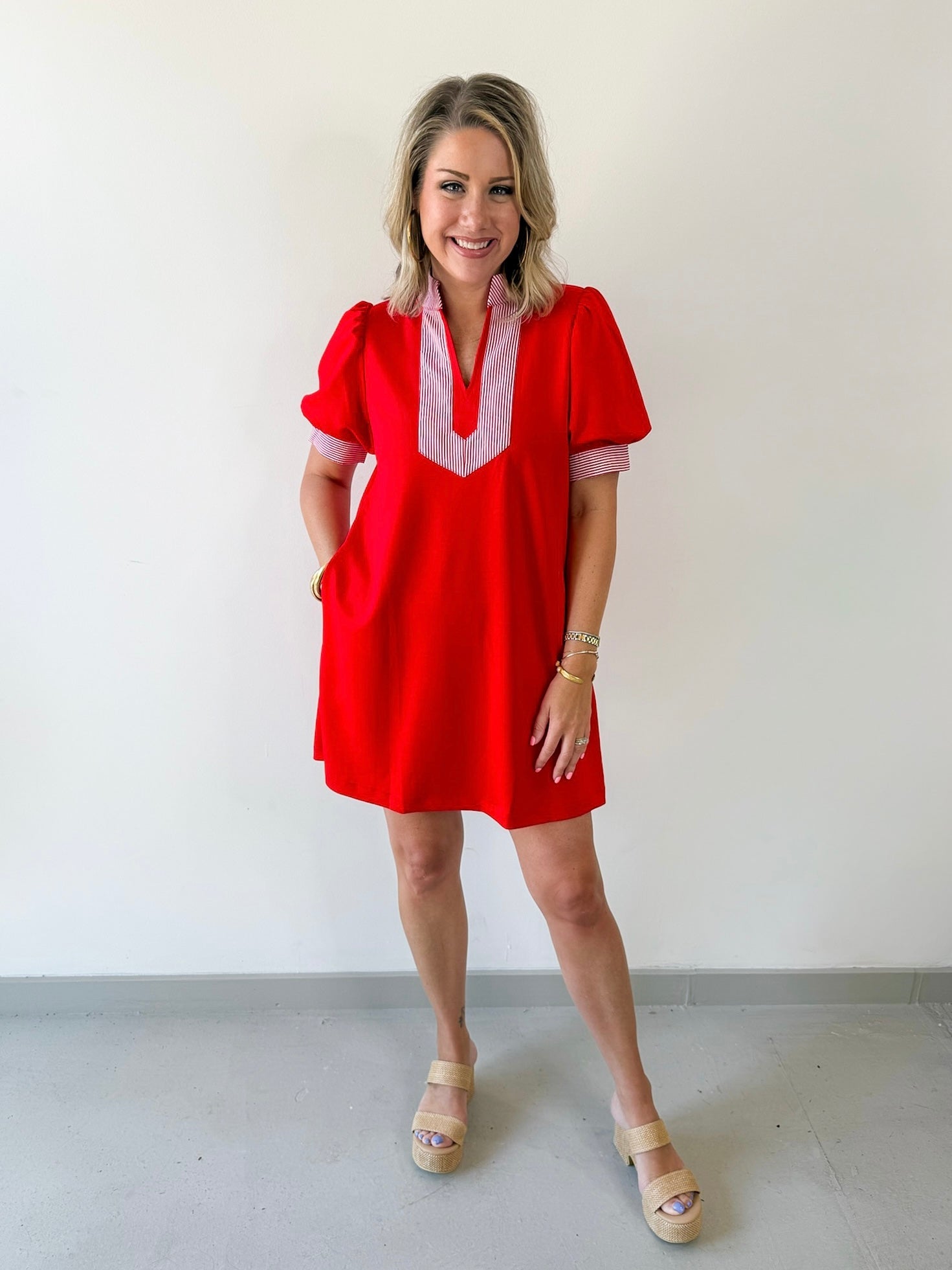 Stripe Contrast Accent Solid Dress