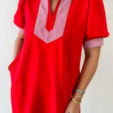 Stripe Contrast Accent Solid Dress