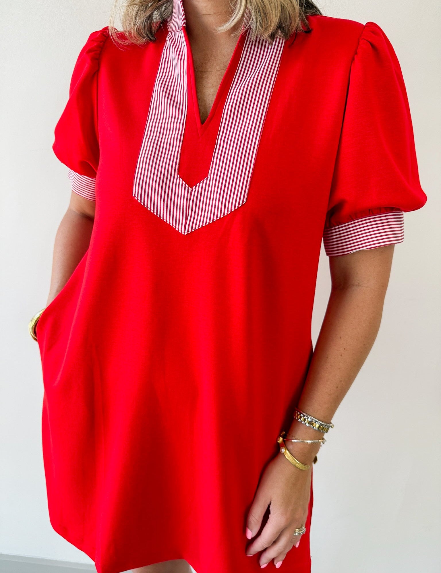 Stripe Contrast Accent Solid Dress