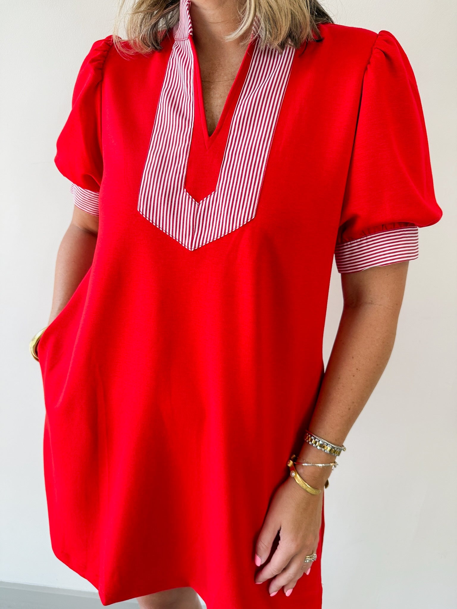Stripe Contrast Accent Solid Dress