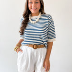 Stripe Contrast Knit Top - Blue