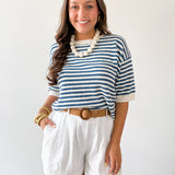 Stripe Contrast Knit Top - Blue
