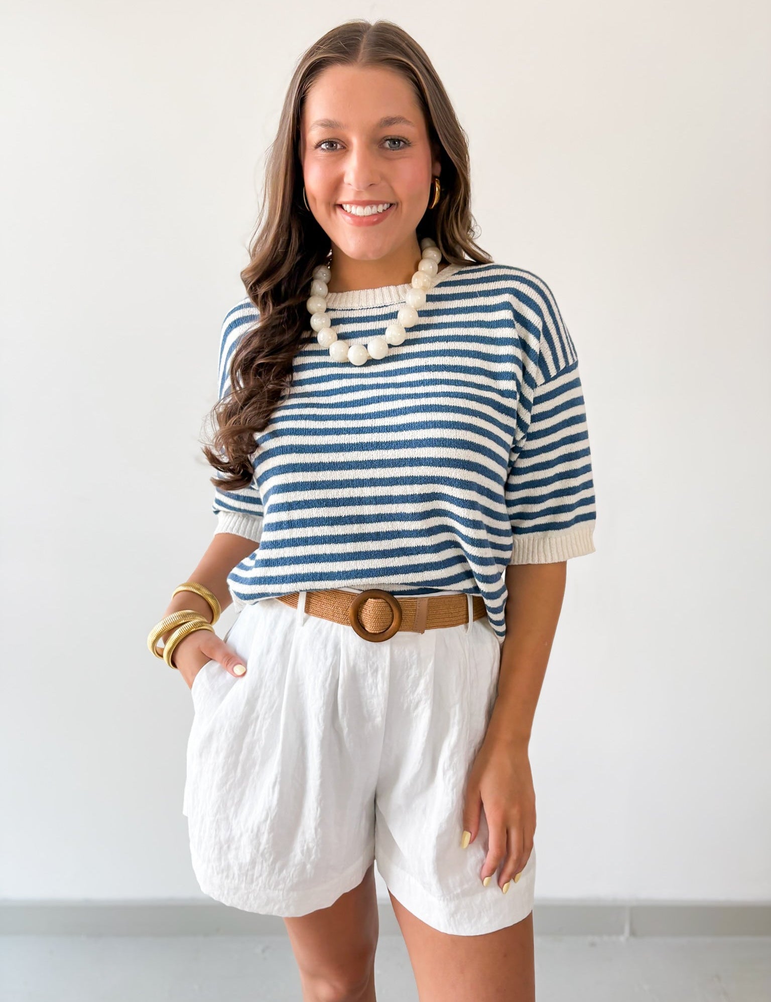 Stripe Contrast Knit Top - Blue