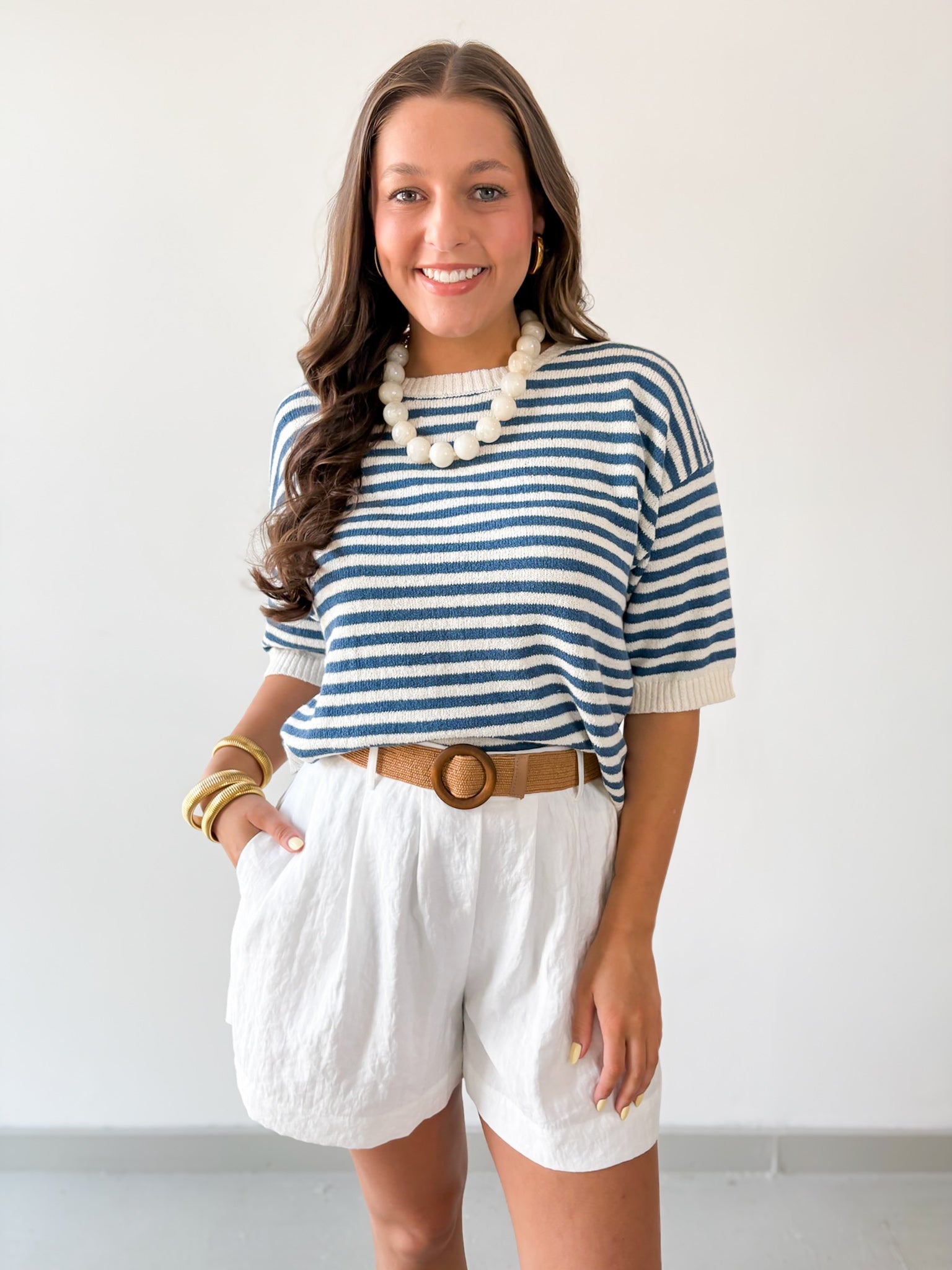 Stripe Contrast Knit Top - Blue
