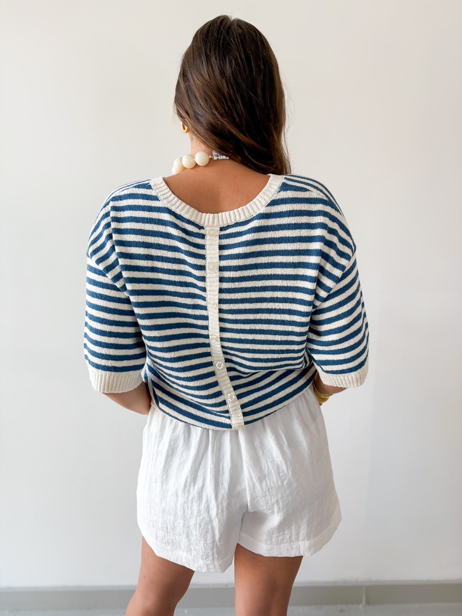 Stripe Contrast Knit Top - Blue
