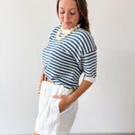 Stripe Contrast Knit Top - Blue