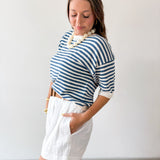 Stripe Contrast Knit Top - Blue