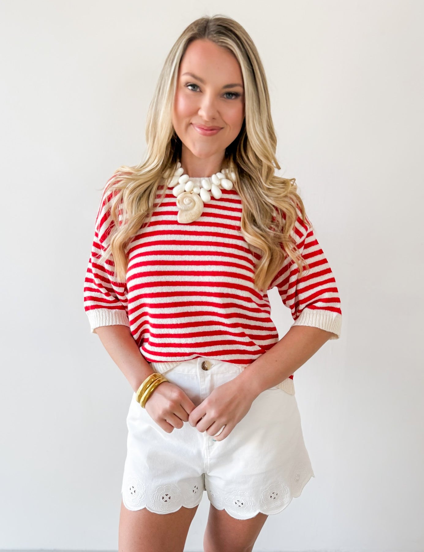 Stripe Contrast Knit Top - Red