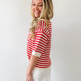 Stripe Contrast Knit Top - Red