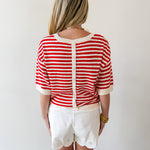 Stripe Contrast Knit Top - Red