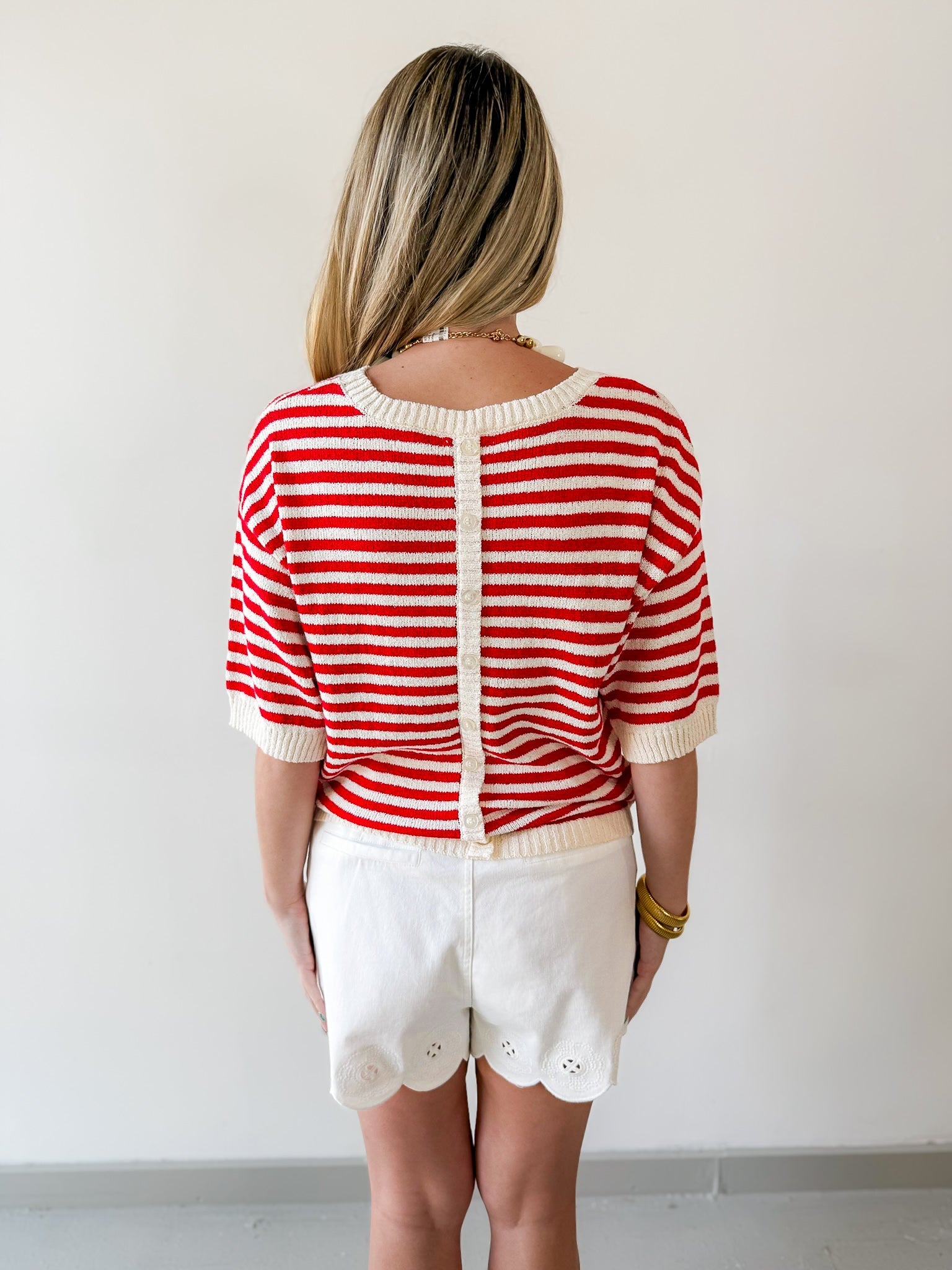 Stripe Contrast Knit Top - Red