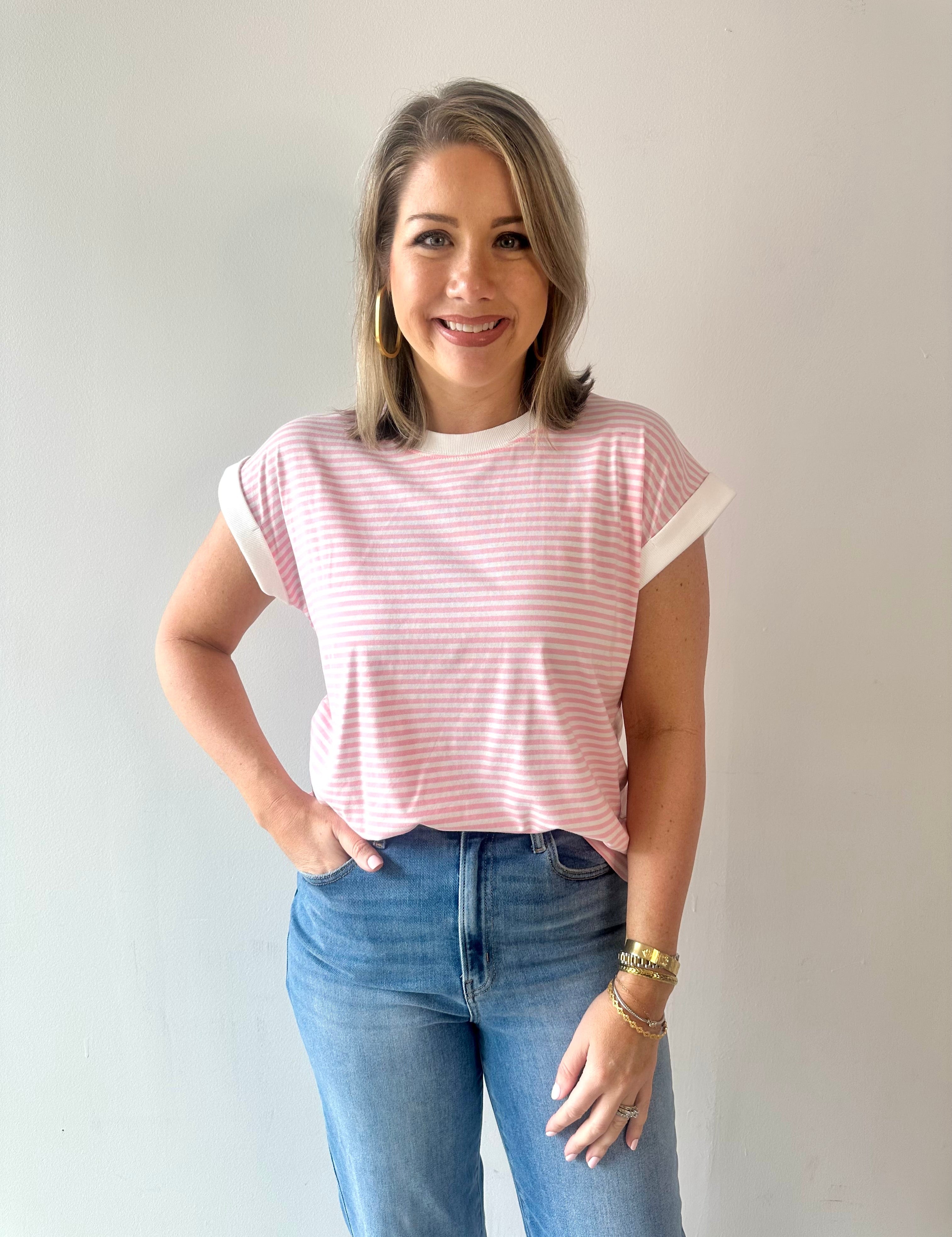 Stripe contrast trim top