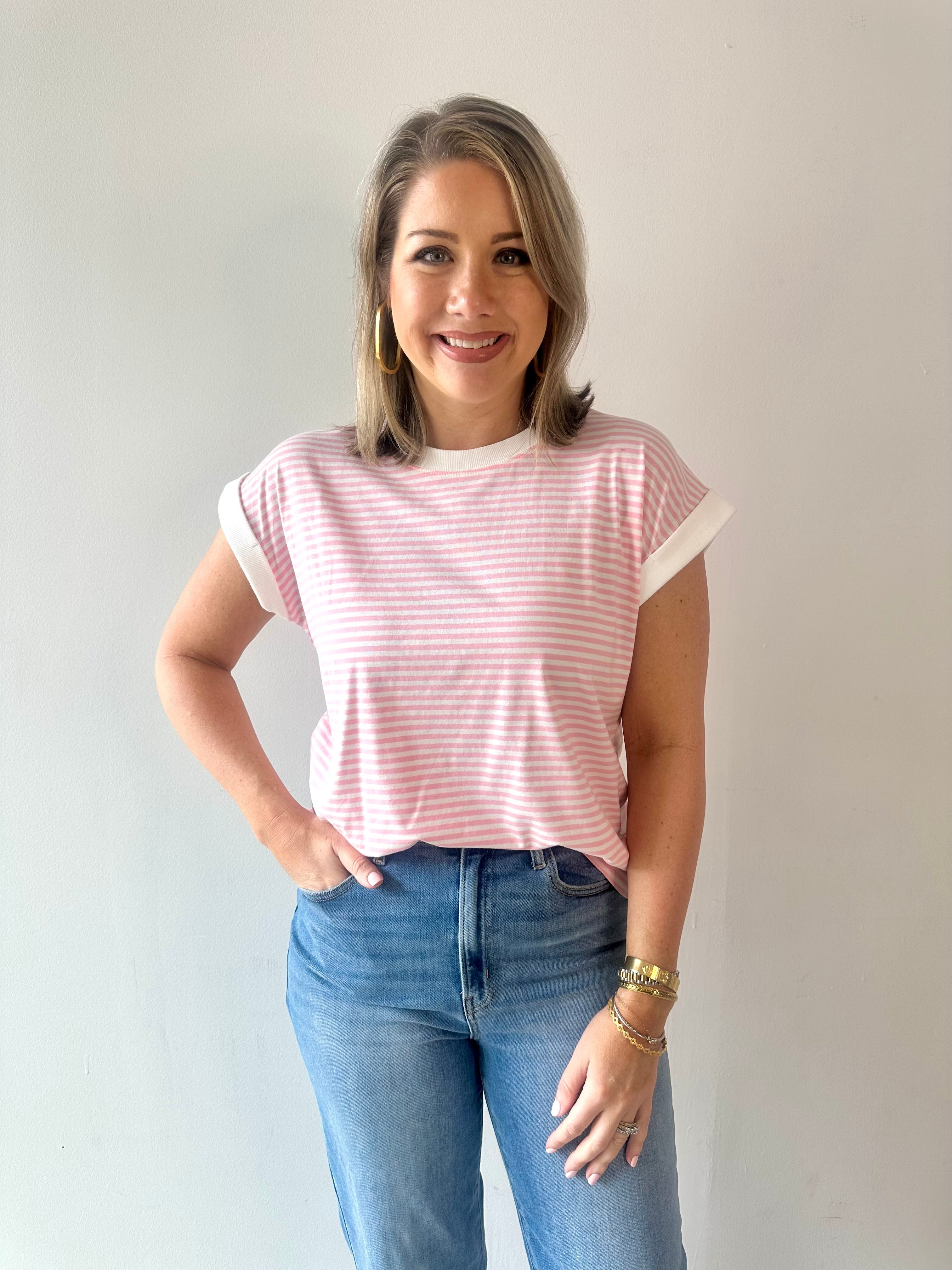 Stripe contrast trim top