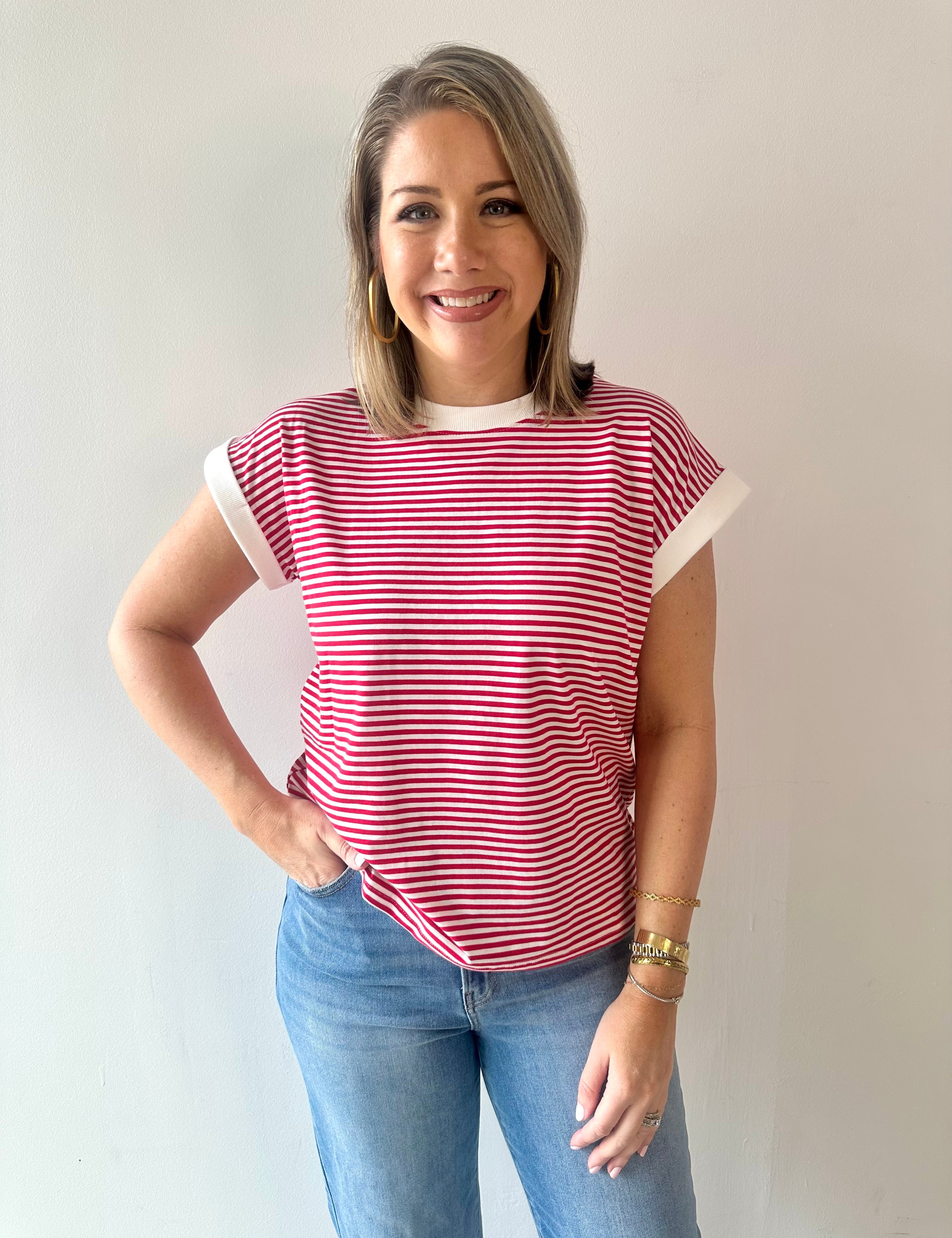 Stripe contrast trim top