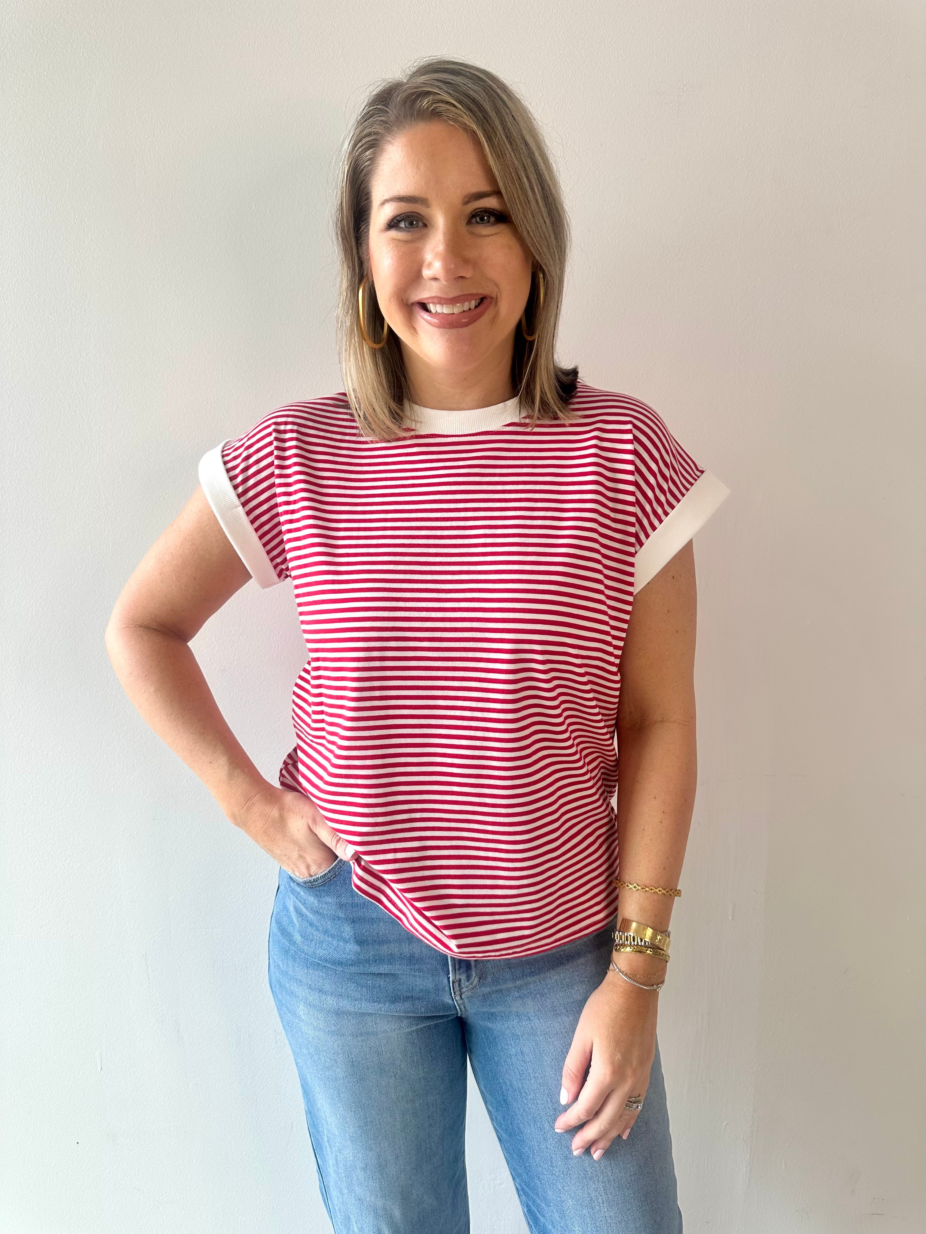 Stripe contrast trim top