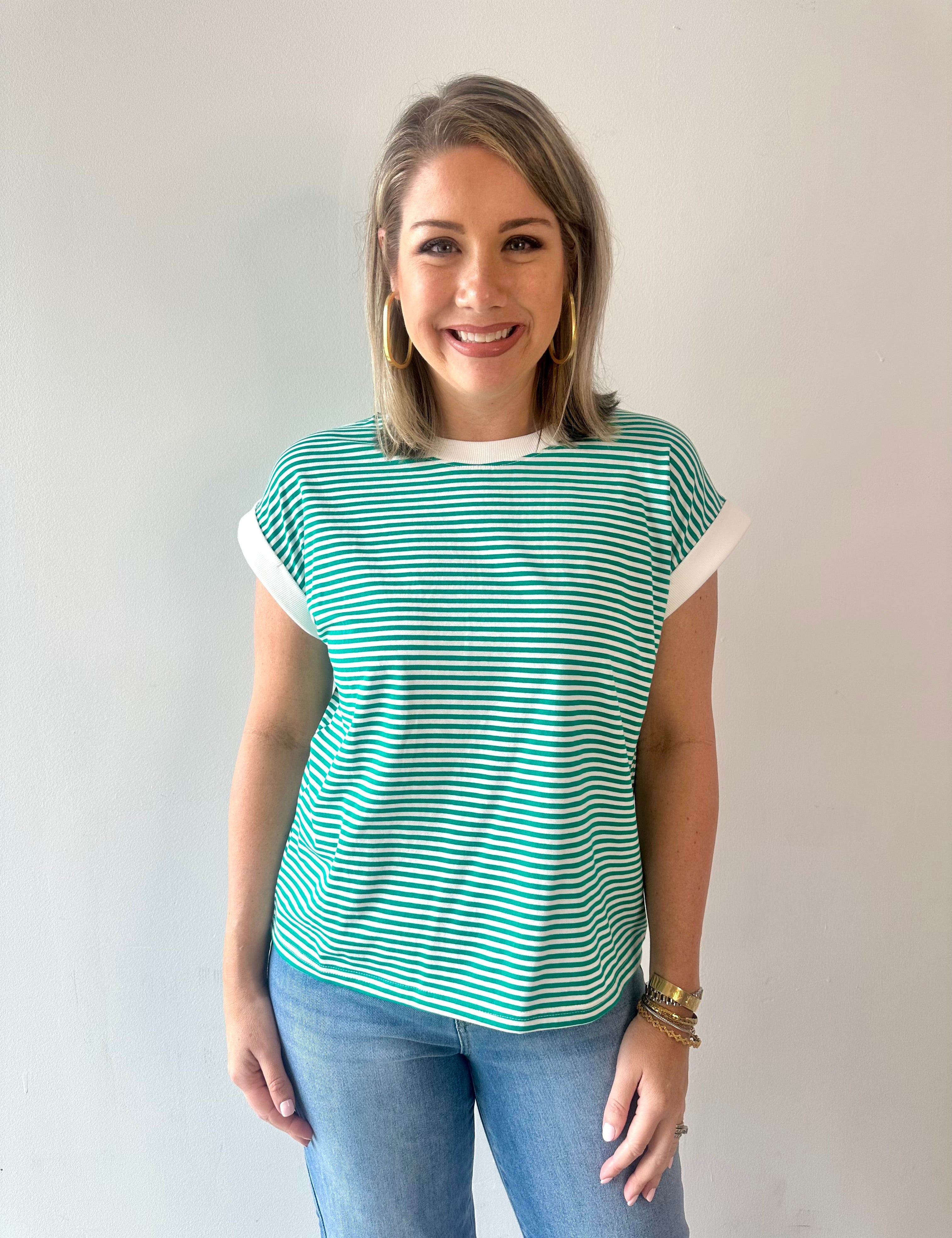 Stripe contrast trim top