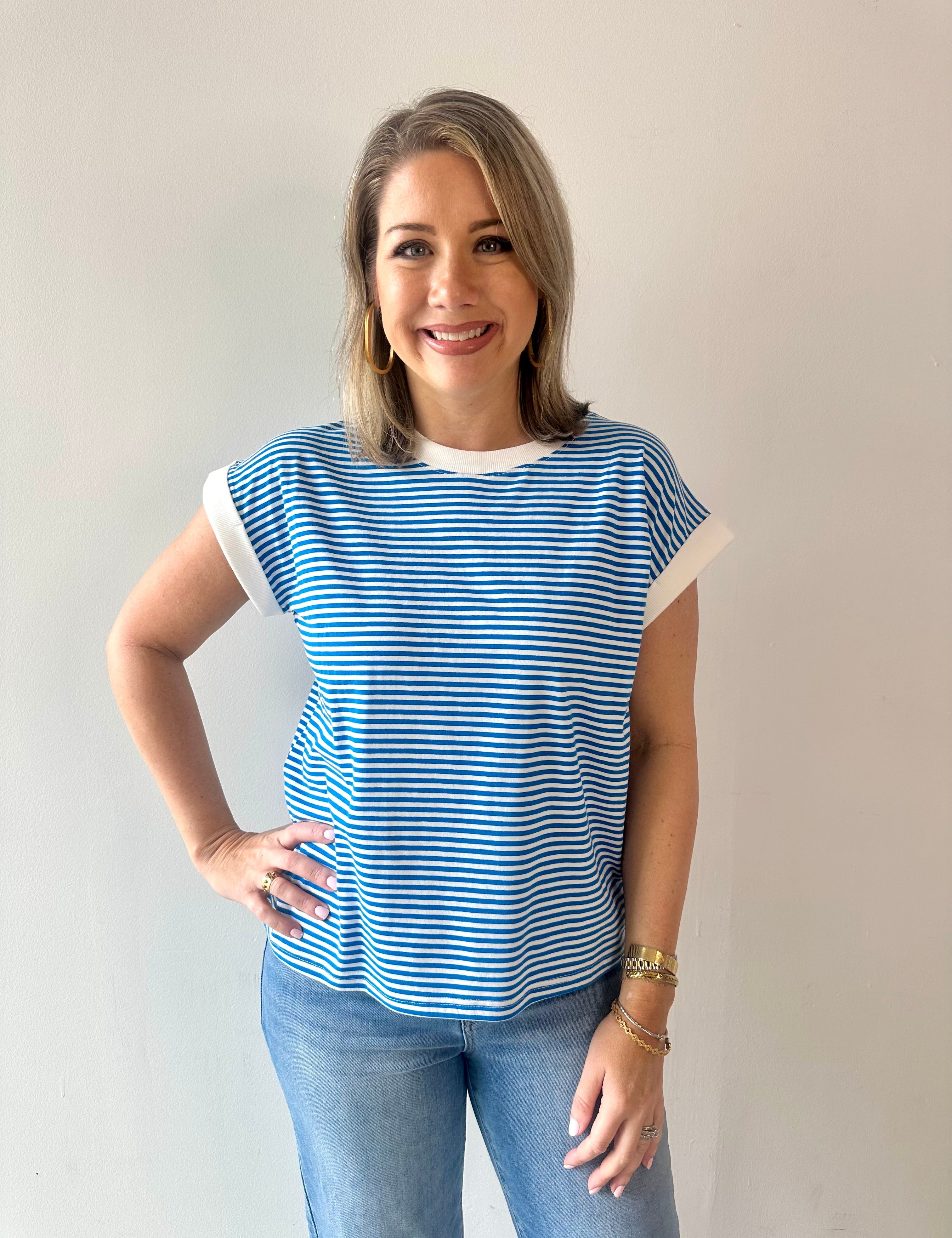 Stripe contrast trim top